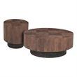 2-Piece Solid Wood Living Room Set Round Coffee and End Tables Dark Brown