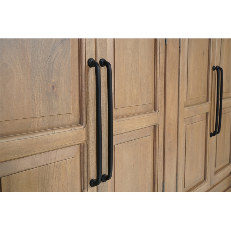 Solid Wood Sideboard with 6 Arched Doors Natural Brown Finish Storage Cabinet