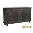 Carved Mango Wood Sideboard with 3 Drawers & Doors Weathered Black