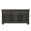 Carved Mango Wood Sideboard with 3 Drawers & Doors Weathered Black