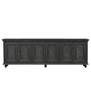 Handcrafted Solid Wood Sideboard with Floral Carvings and Six Doors