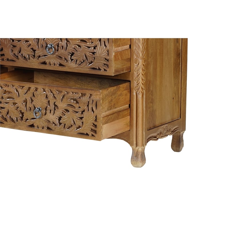 Solid Mango Wood 7-Drawer Dresser 57 Inch Wide Brown Fully Assembled