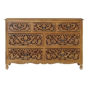 Solid Mango Wood 7-Drawer Dresser 57 Inch Wide Brown Fully Assembled