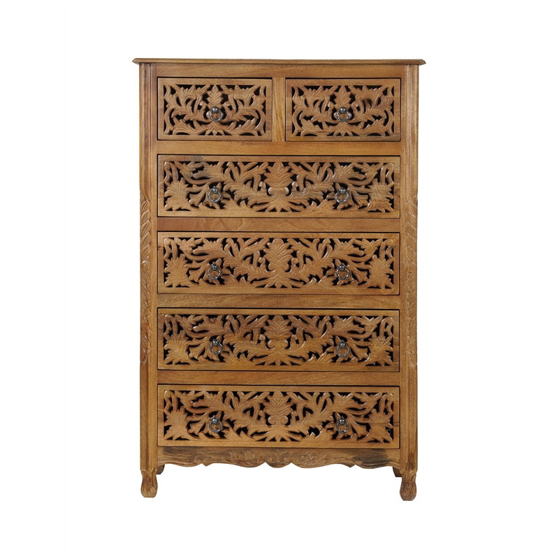 Solid Mango Wood 6-Drawer Tall Chest 54 Inch Brown Fully Assembled