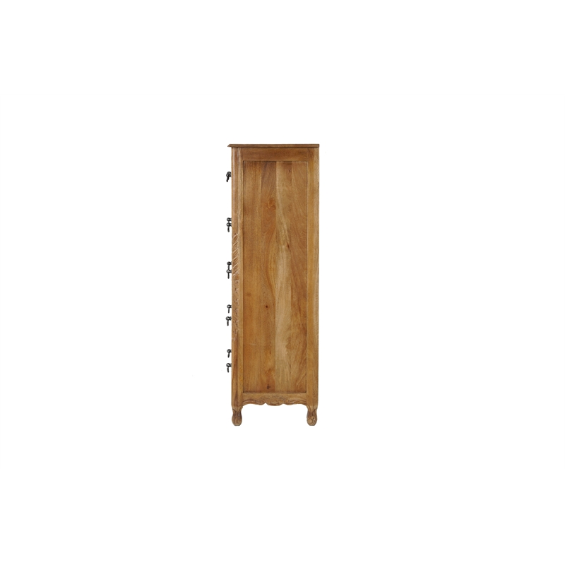 Solid Mango Wood 6-Drawer Tall Chest 54 Inch Brown Fully Assembled