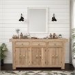 Brown Solid Wood Teak Sideboard with Brass Ring Pulls 3 Drawers and 6 Doors
