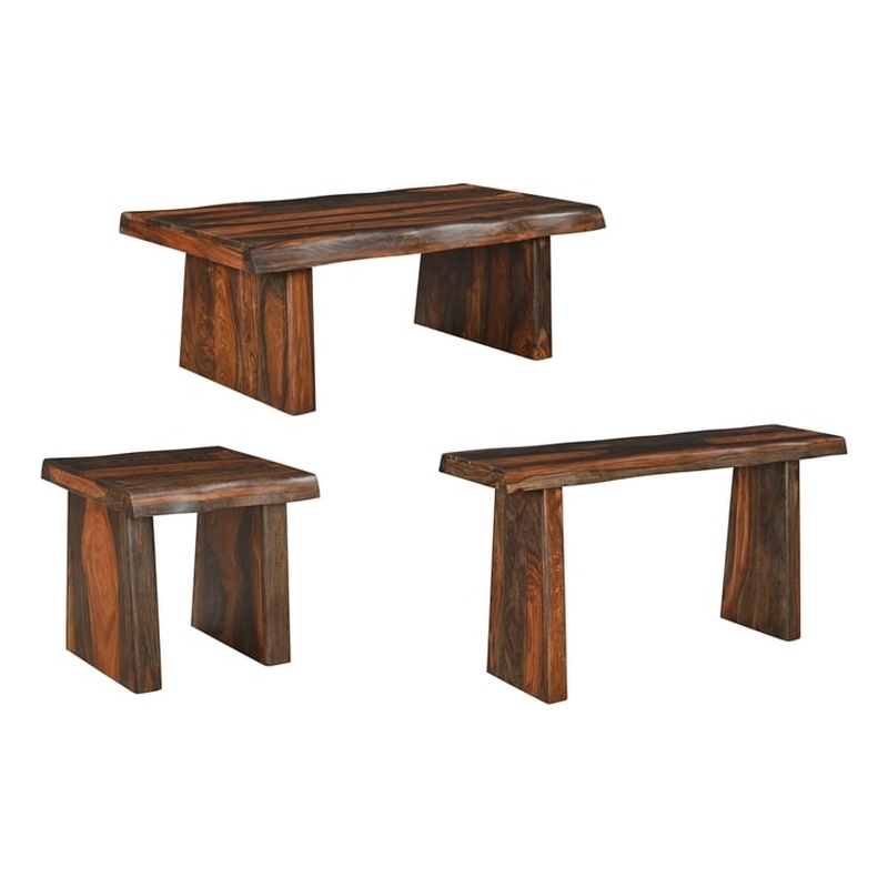 Darcy Brown Solid Wood 3-Piece Live Edge Living Room Table Set