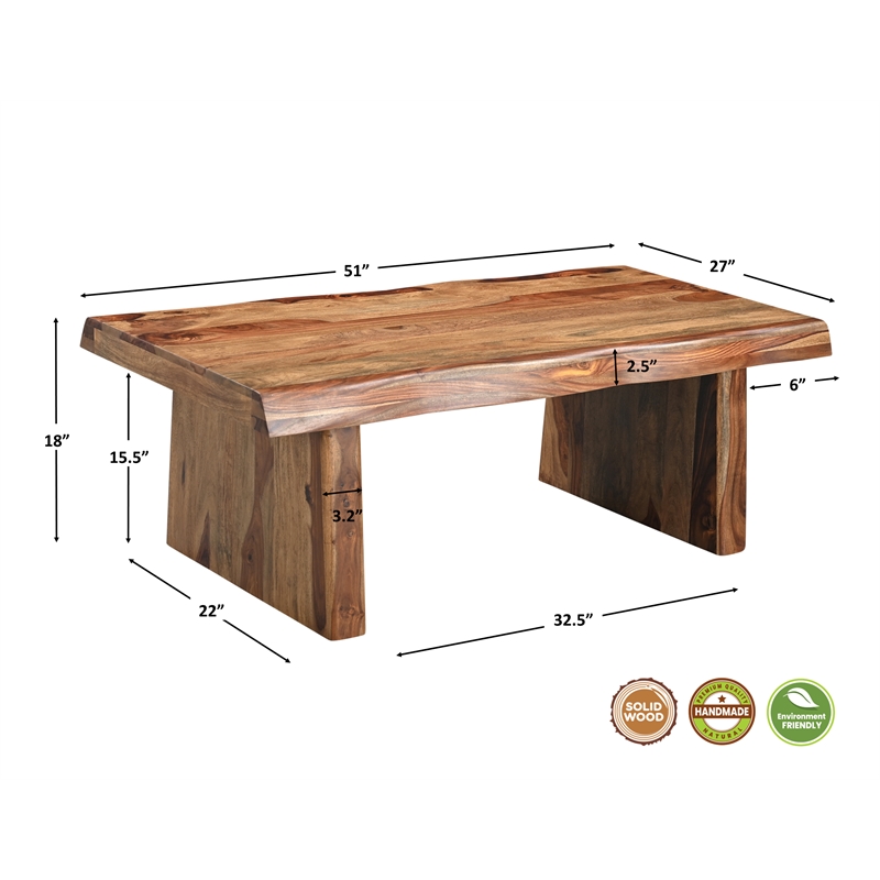 Darcy Brown Solid Wood 3-Piece Live Edge Living Room Table Set