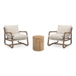 Maria Brown Solid Wood Round Coffee Table and Linen Armchair 3-Piece Set