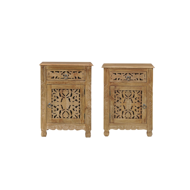 Monte Brown Solid Wood Nightstand with Drawer and Cabinet Fully Assembled