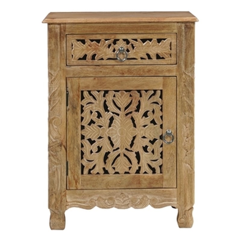 Monte Brown Solid Wood Nightstand with Drawer and Cabinet Fully Assembled