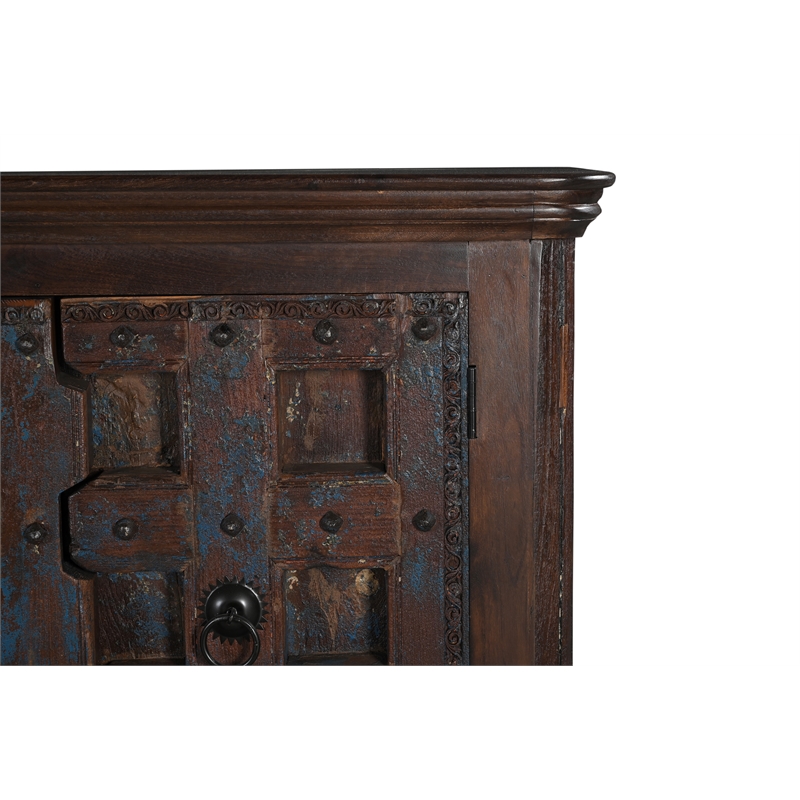 Dark Brown Carved Lattice 2-Door Solid Wood Sideboard Storage Cabinet