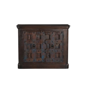 Dark Brown Carved Lattice 2-Door Solid Wood Sideboard Storage Cabinet