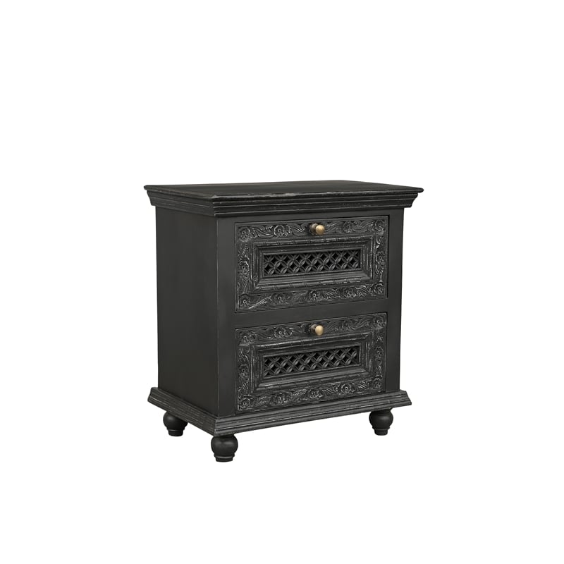 Bailey Black Solid Wood 2 Drawer Nightstand with Floral Drawer Fronts