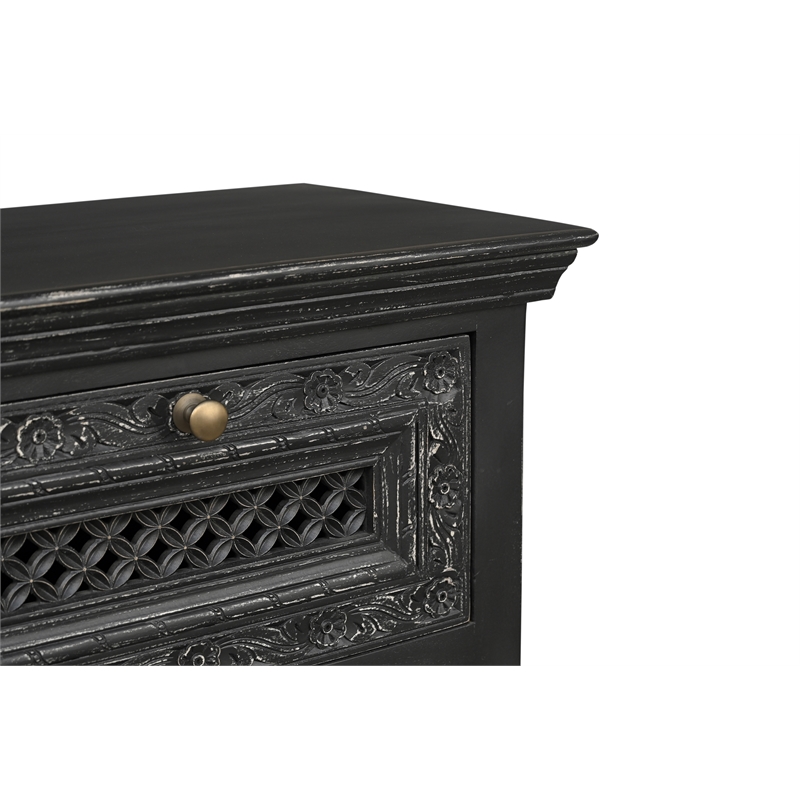 Bailey Black Solid Wood 2 Drawer Nightstand with Floral Drawer Fronts