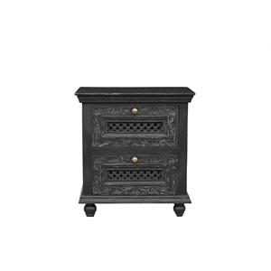Bailey Black Solid Wood 2 Drawer Nightstand with Floral Drawer Fronts
