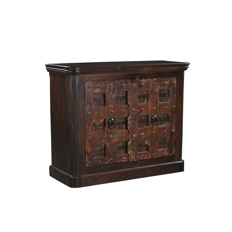 Dark Brown Carved Lattice 2-Door Solid Wood Sideboard Storage Cabinet