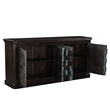 Dark Brown Carved Lattice 4-Door Solid Wood Sideboard Storage Cabinet