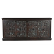 Dark Brown Carved Lattice 4-Door Solid Wood Sideboard Storage Cabinet