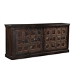 Dark Brown Carved Lattice 4-Door Solid Wood Sideboard Storage Cabinet