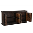 Dark Brown Carved Lattice 4-Door Solid Wood Sideboard Storage Cabinet