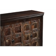 Dark Brown Carved Lattice 4-Door Solid Wood Sideboard Storage Cabinet