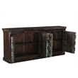 Dark Brown Carved Lattice 4-Door Solid Wood Sideboard Storage Cabinet