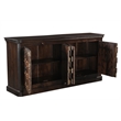 Dark Brown Carved Lattice 4-Door Solid Wood Sideboard Storage Cabinet