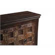 Dark Brown Carved Lattice 4-Door Solid Wood Sideboard Storage Cabinet