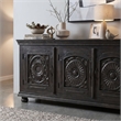 Monte Black Solid Wood Carved Sideboard Cabinet with Floral Details