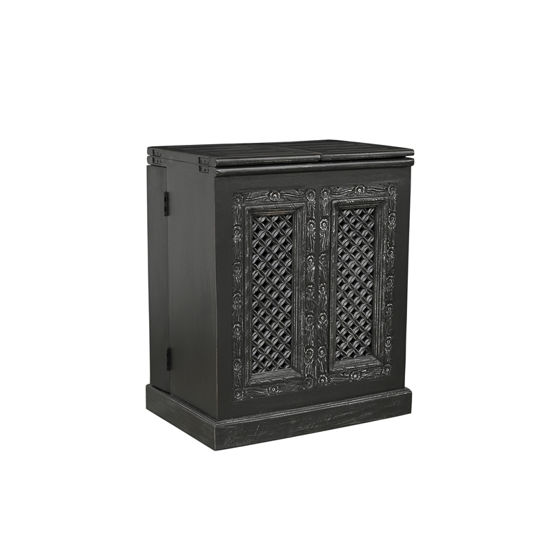 Bailey Expandable Solid Mango Wood Bar Cabinet with Stemware Rack Storage