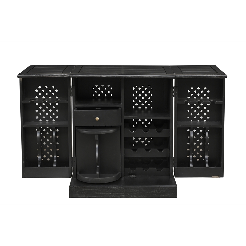 Bailey Expandable Solid Mango Wood Bar Cabinet with Stemware Rack Storage