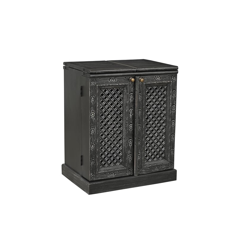 Bailey Expandable Solid Mango Wood Bar Cabinet with Stemware Rack Storage