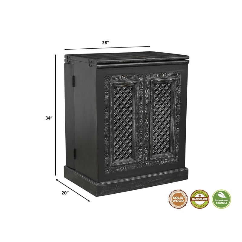 Bailey Expandable Solid Mango Wood Bar Cabinet with Stemware Rack Storage