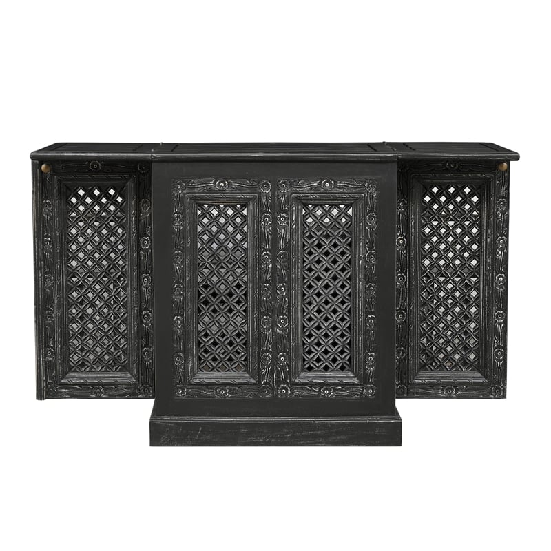 Bailey Expandable Solid Mango Wood Bar Cabinet with Stemware Rack Storage