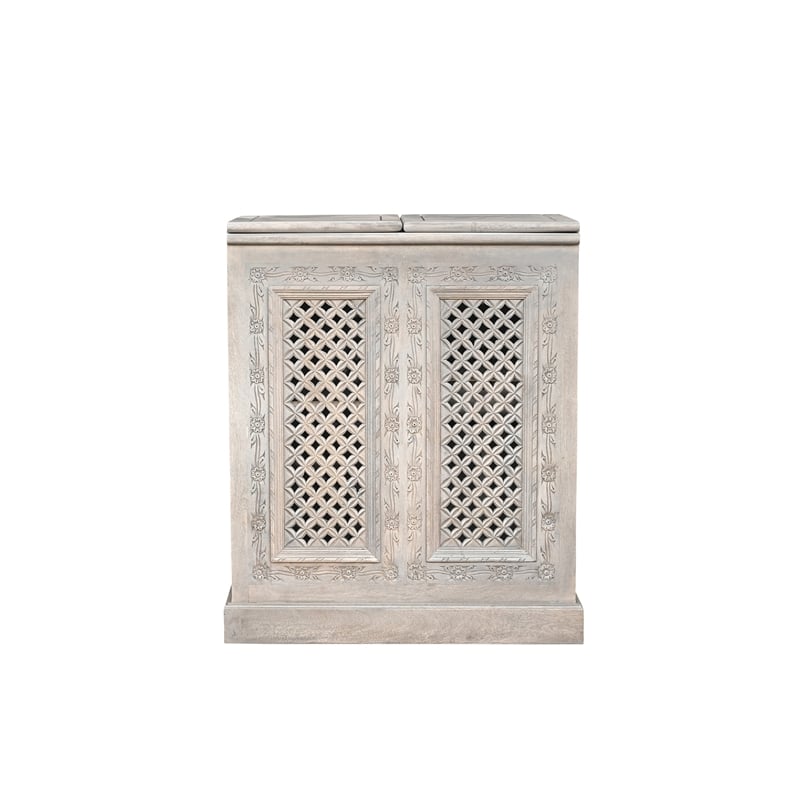 Bailey Expandable Solid Mango Wood Bar Cabinet with Stemware Rack Storage