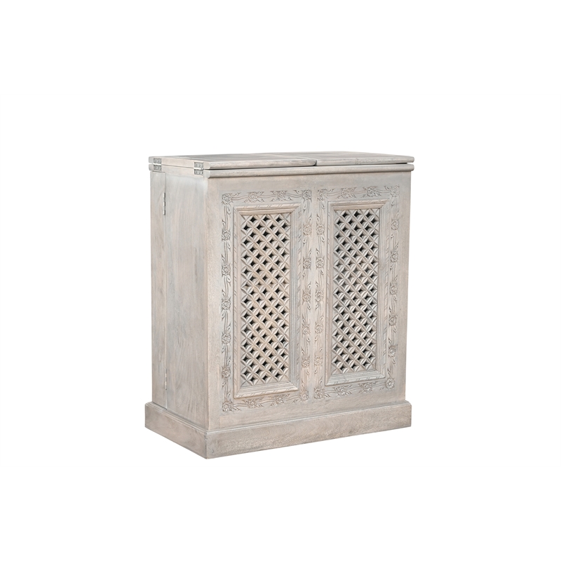 Bailey Expandable Solid Mango Wood Bar Cabinet with Stemware Rack Storage