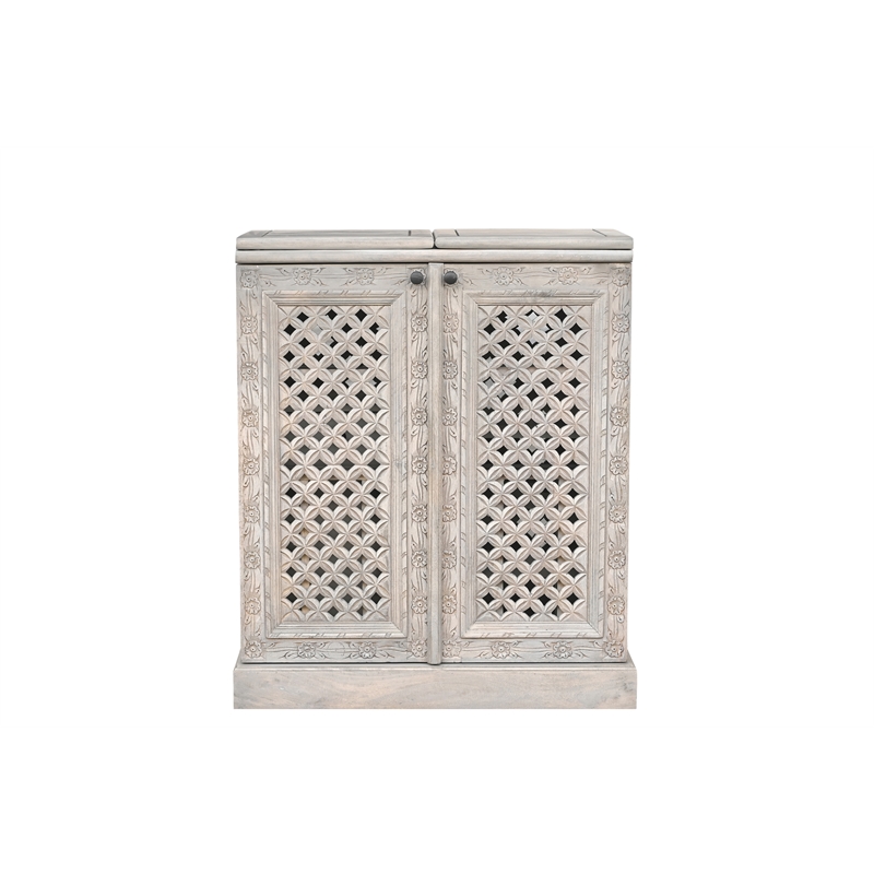 Bailey Expandable Solid Mango Wood Bar Cabinet with Stemware Rack Storage