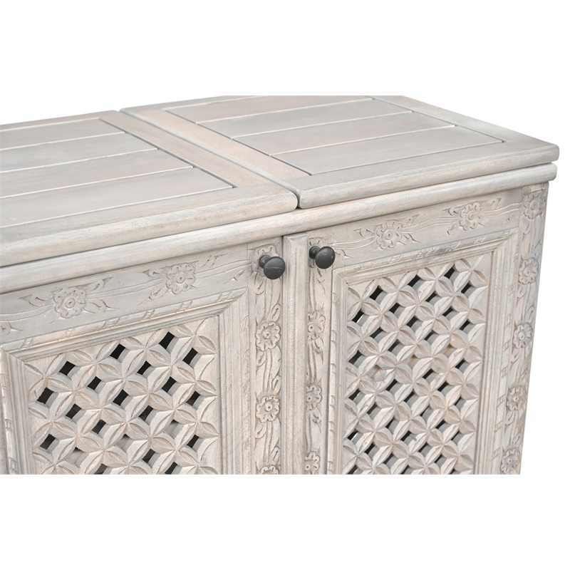 Bailey Expandable Solid Mango Wood Bar Cabinet with Stemware Rack Storage