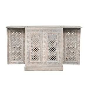 Bailey Expandable Solid Mango Wood Bar Cabinet with Stemware Rack Storage