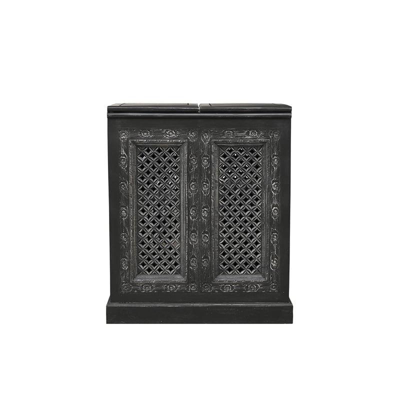 Bailey Expandable Solid Mango Wood Bar Cabinet with Stemware Rack Storage