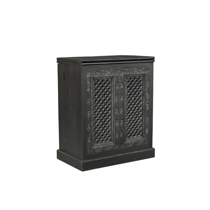 Bailey Expandable Solid Mango Wood Bar Cabinet with Stemware Rack Storage