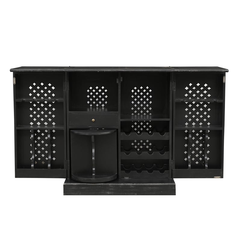 Bailey Expandable Solid Mango Wood Bar Cabinet with Stemware Rack Storage