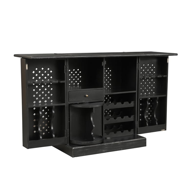 Bailey Expandable Solid Mango Wood Bar Cabinet with Stemware Rack Storage