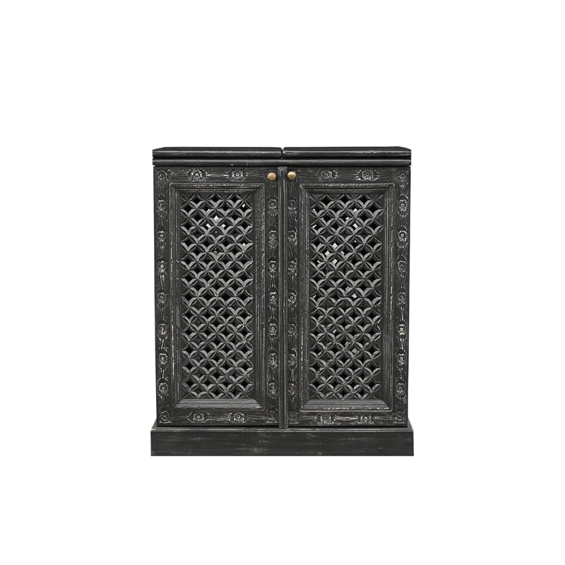 Bailey Expandable Solid Mango Wood Bar Cabinet with Stemware Rack Storage