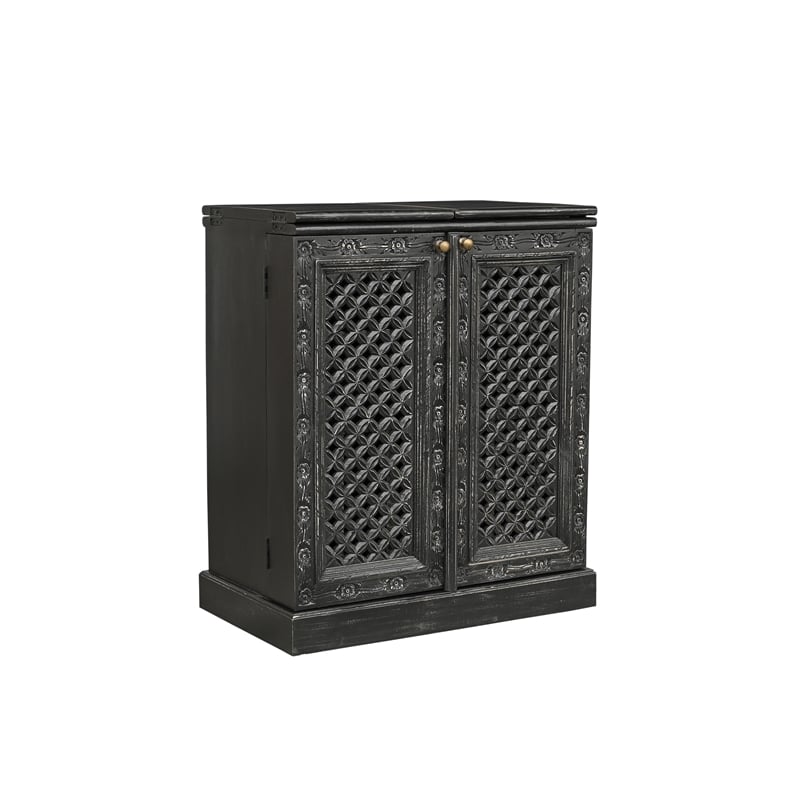 Bailey Expandable Solid Mango Wood Bar Cabinet with Stemware Rack Storage