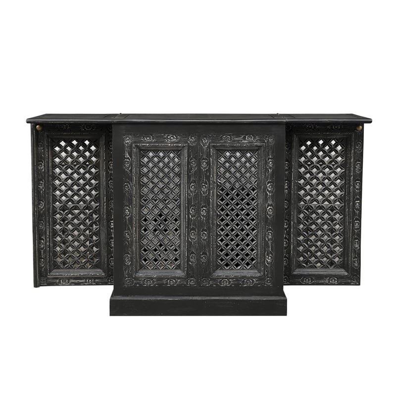 Bailey Expandable Solid Mango Wood Bar Cabinet with Stemware Rack Storage