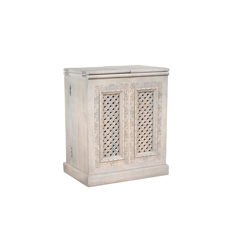 Bailey Expandable Solid Mango Wood Bar Cabinet with Stemware Rack Storage