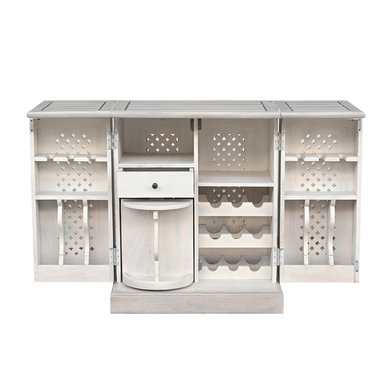 Bailey Expandable Solid Mango Wood Bar Cabinet with Stemware Rack Storage