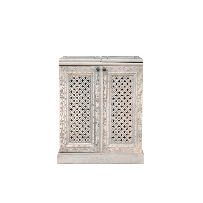 Bailey Expandable Solid Mango Wood Bar Cabinet with Stemware Rack Storage